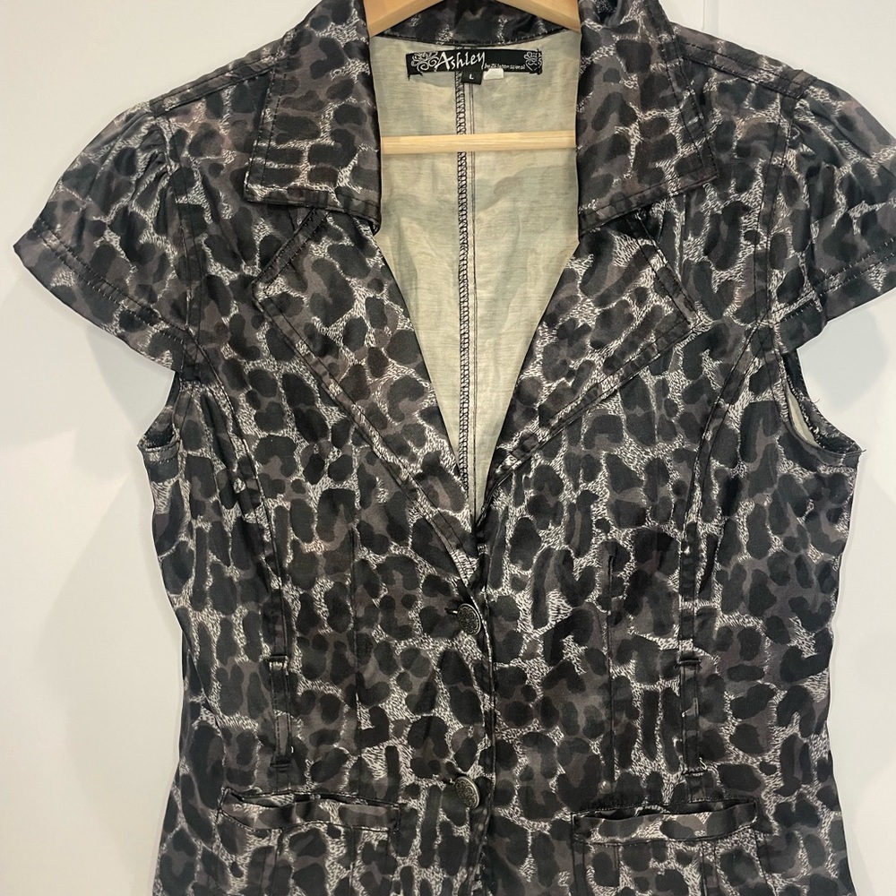 Ashley By 26 International Leopard Print Blouse - Black and Gray Y2K